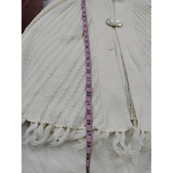 Vintage Open Arms Trim Hem Knit Button Front Shawl Sweater Off White Women's - Picture 5 of 6
